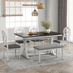 Mid-Century 6-Piece Trestle Dining Set with Victorian Upholstery