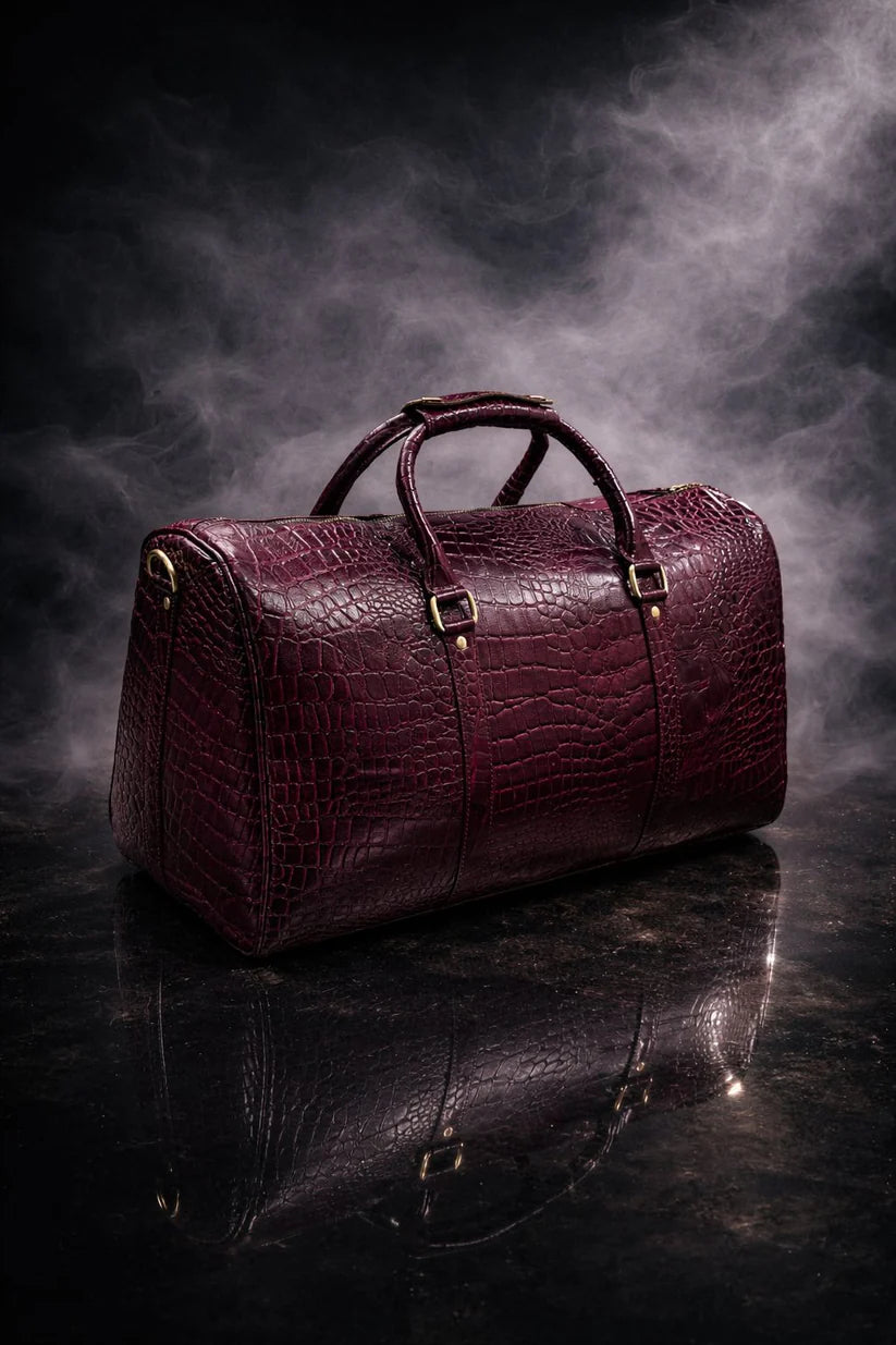 Forest Burgundy Embossed Genuine Leather Duffle Bag