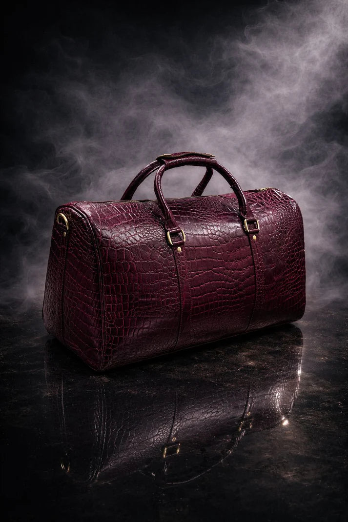 Burgundy/Wine Embossed Leather Duffle