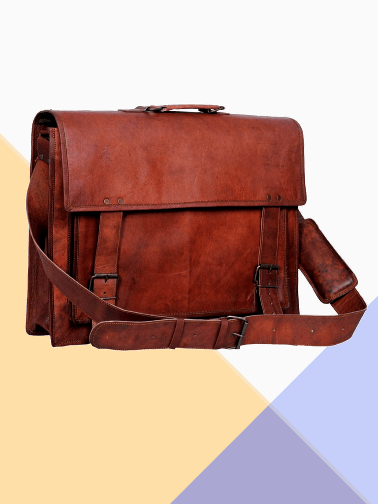 Craftshades – Big Pocket Two Strips 15″11 Handcrafted Leather Laptop Bag | 100% Genuine Leather