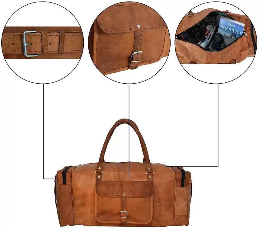 Buffalo Leather Duffle Bag with Shoes Compartment