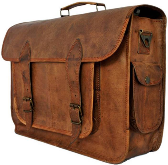 Craftshades – Big Pocket Two Side Pockets 16″12 Handcrafted Leather Laptop Bag | 100% Genuine Leather