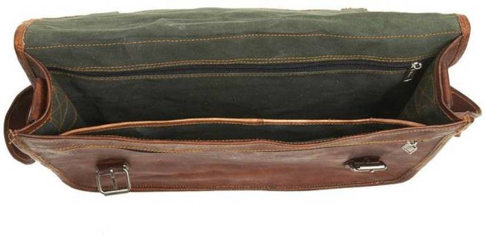 Craftshades – Dark Brown Double Strip Plain 16″12 Handcrafted Leather Laptop Bag | 100% Genuine Leather