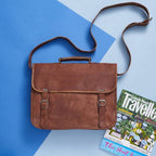 Craftshades – Dark Brown Double Strip Plain 16″12 Handcrafted Leather Laptop Bag | 100% Genuine Leather