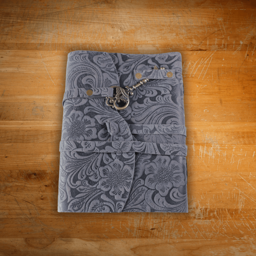 Vintage Floral Lock Leather Diary with Wrap Strap