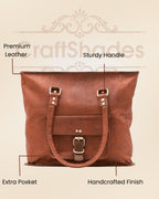 Craftshades – 13 inch Handcrafted Leather Women’s with pocket Tote Bag | 100% Genuine Leather