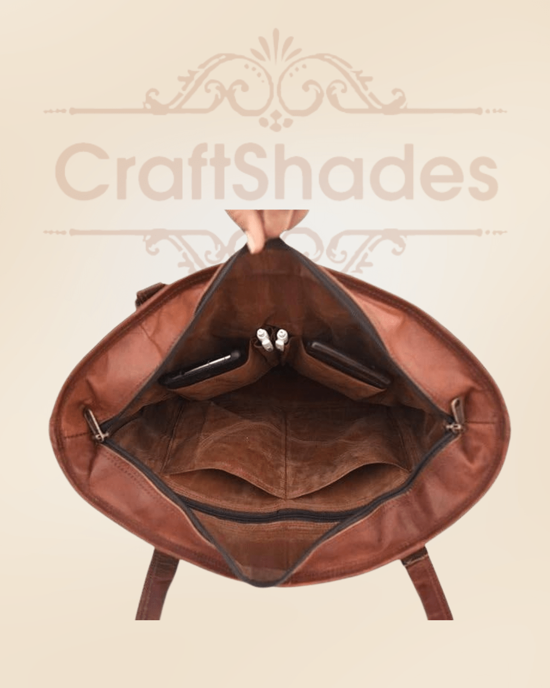 Craftshades – 13 inch Handcrafted Leather Women’s with pocket Tote Bag | 100% Genuine Leather