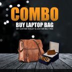 CraftShades Combo Offer - Handmade Leather Laptop Bag, Wallet &amp; Belt