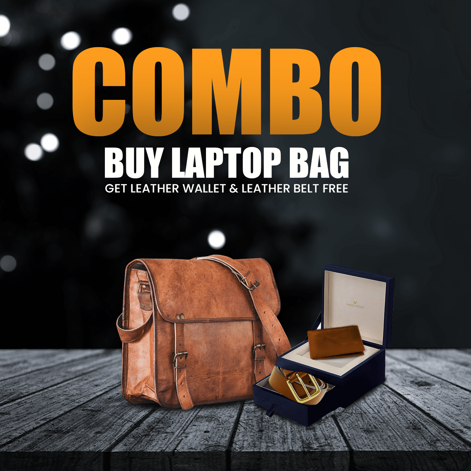 CraftShades Combo Offer - Handmade Leather Laptop Bag, Wallet &amp; Belt