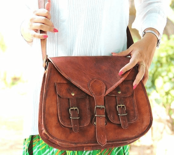 CraftShades -9*11 Inch cross body double pocket sling goat leather bag for boys &amp; girls