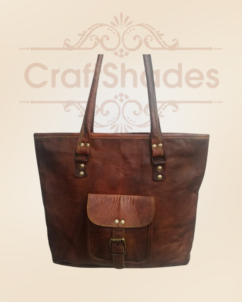 Craftshades – 16 inch Handcrafted Leather Women’s with pocket Tote Bag | 100% Genuine Leather