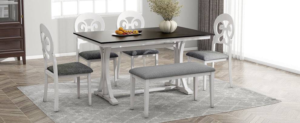 Mid-Century 6-Piece Trestle Dining Set with Victorian Upholstery