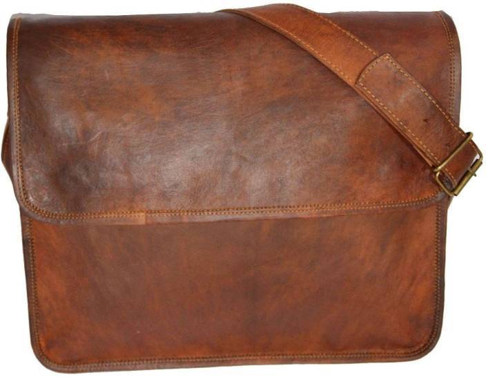 Craftshades – Flip-Flop Plain 18"13 Handcrafted Leather Laptop Bag | 100% Genuine Leather