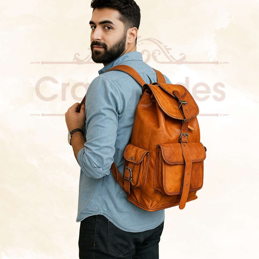 CraftShades - 13*18 Inch Goat Leather Backpack bag For Girls And Boys | 100% Genuine Leather