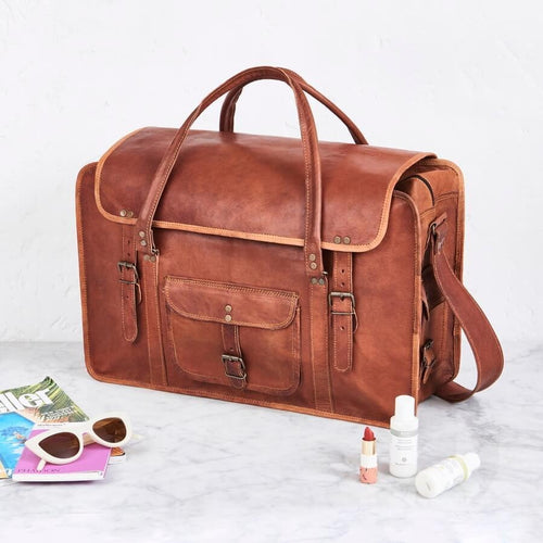 Craftshades -  20 Inch Handcrafted Travel Duffle Goat Leather Bag | 100 Genuine Leather