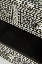 Bone Inlay Chest of 7 Drawers Floral Design in Black Color