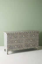 Bone Inlay Chest of 7 Drawers Floral Design in Grey Color