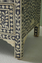 Bone Inlay Chest of 7 Drawers Floral Design in Grey Color