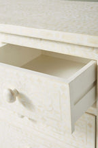 Bone Inlay Chest of 7 Drawers Floral Design in White Color