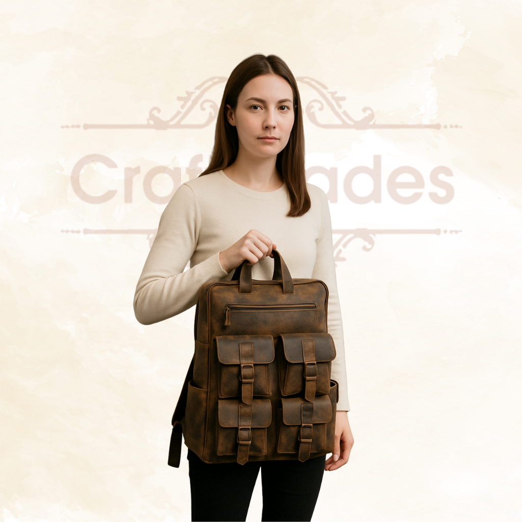 Craftshades - Buffalo Vintage 18" Leather Backpack  | 100% Genuine Leather