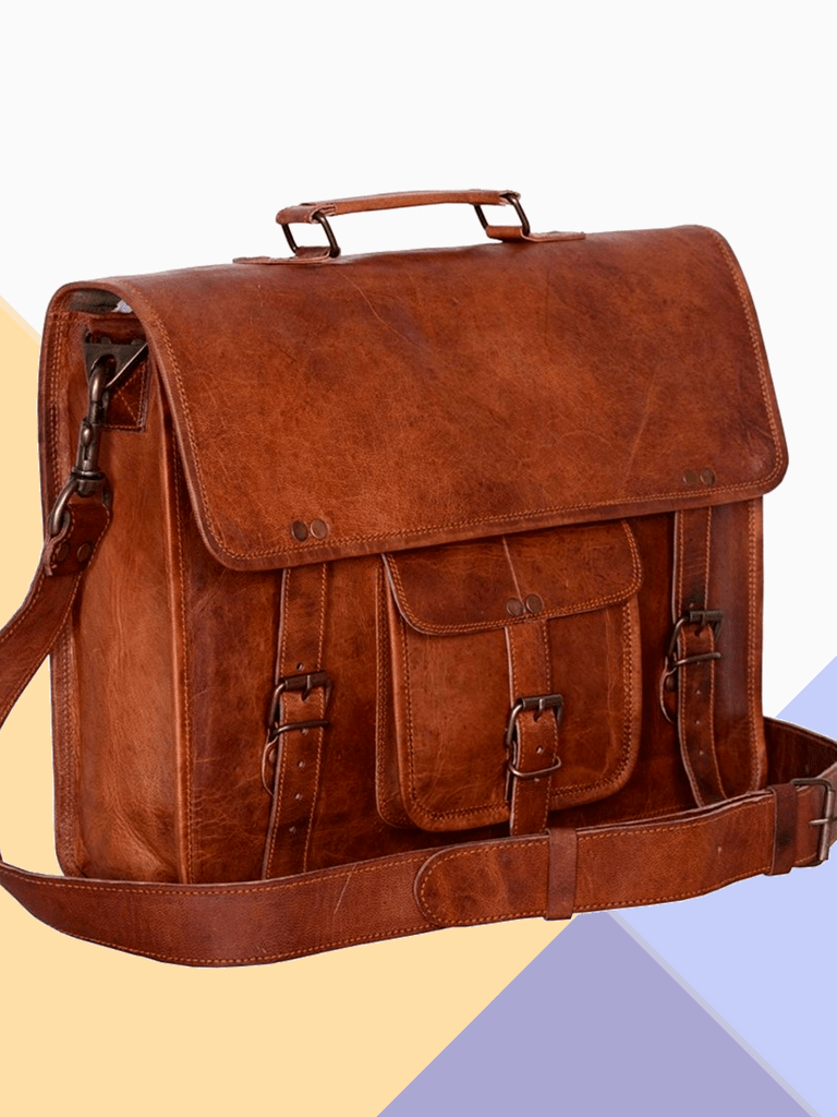CraftShades Leather Satchel Briefcase, 15" Laptop Messenger Shoulder Bag for Men By CraftShades