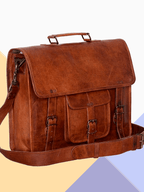 CraftShades Leather Satchel Briefcase, 15" Laptop Messenger Shoulder Bag for Men By CraftShades
