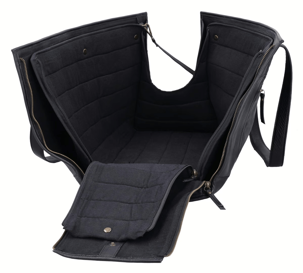 Premium Black Leather Pet Carrier Bag