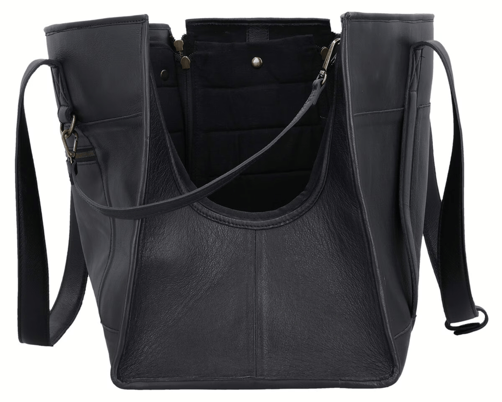 Premium Black Leather Pet Carrier Bag