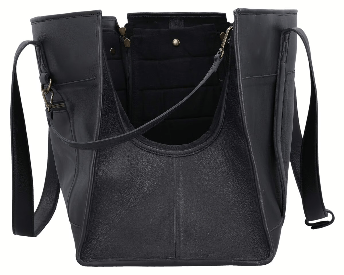 Premium Black Leather Pet Carrier Bag