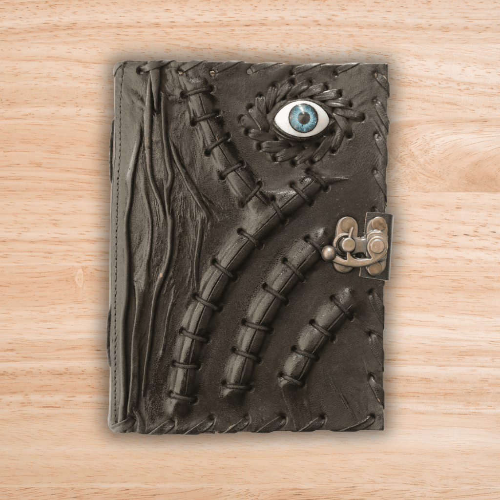 Mystic Evil Eye Hand-Stitched Leather Diary with Antique Lock