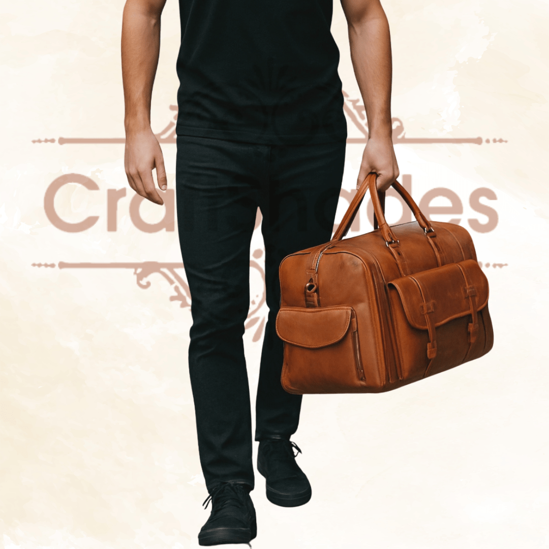 22 inch Buffalo Leather Duffle Bag with Shoes Compartment