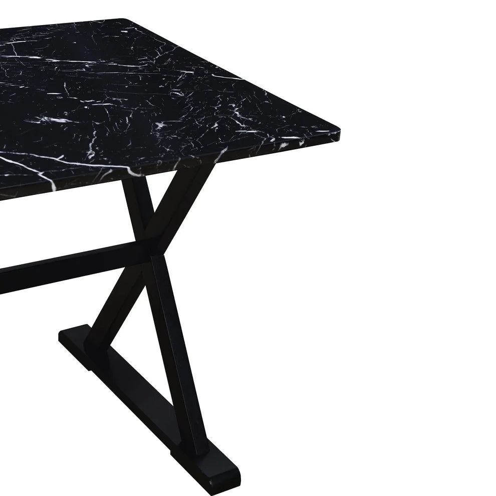 Elegant 5-Piece Solid Wood Dining Set with Faux Marble Top