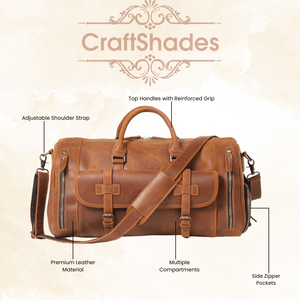 22 inch Buffalo Leather Duffle Bag with Shoes Compartment