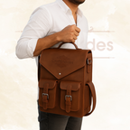 Craftshades –  4 Pocket Handcrafted Leather Backpack (Dark Brown) | 100% Genuine Leather