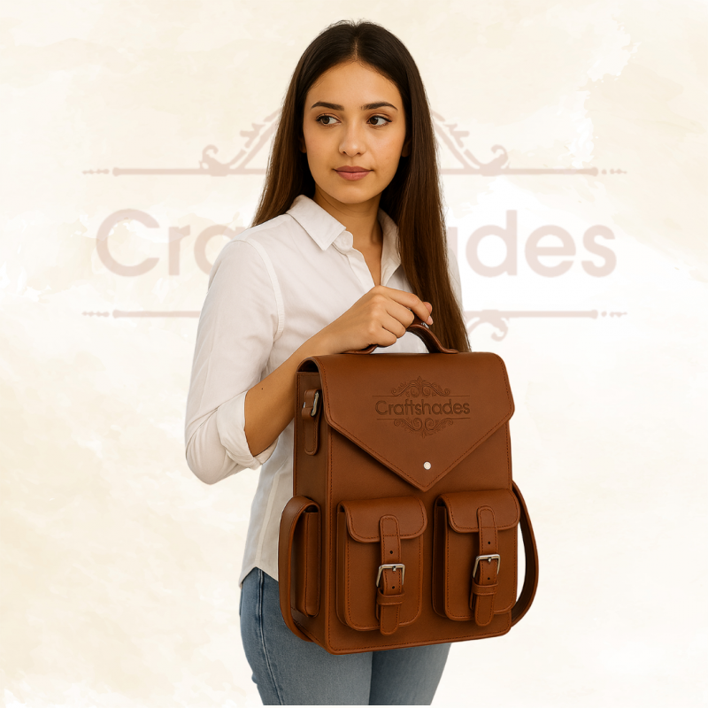 Craftshades –  4 Pocket Handcrafted Leather Backpack (Dark Brown) | 100% Genuine Leather