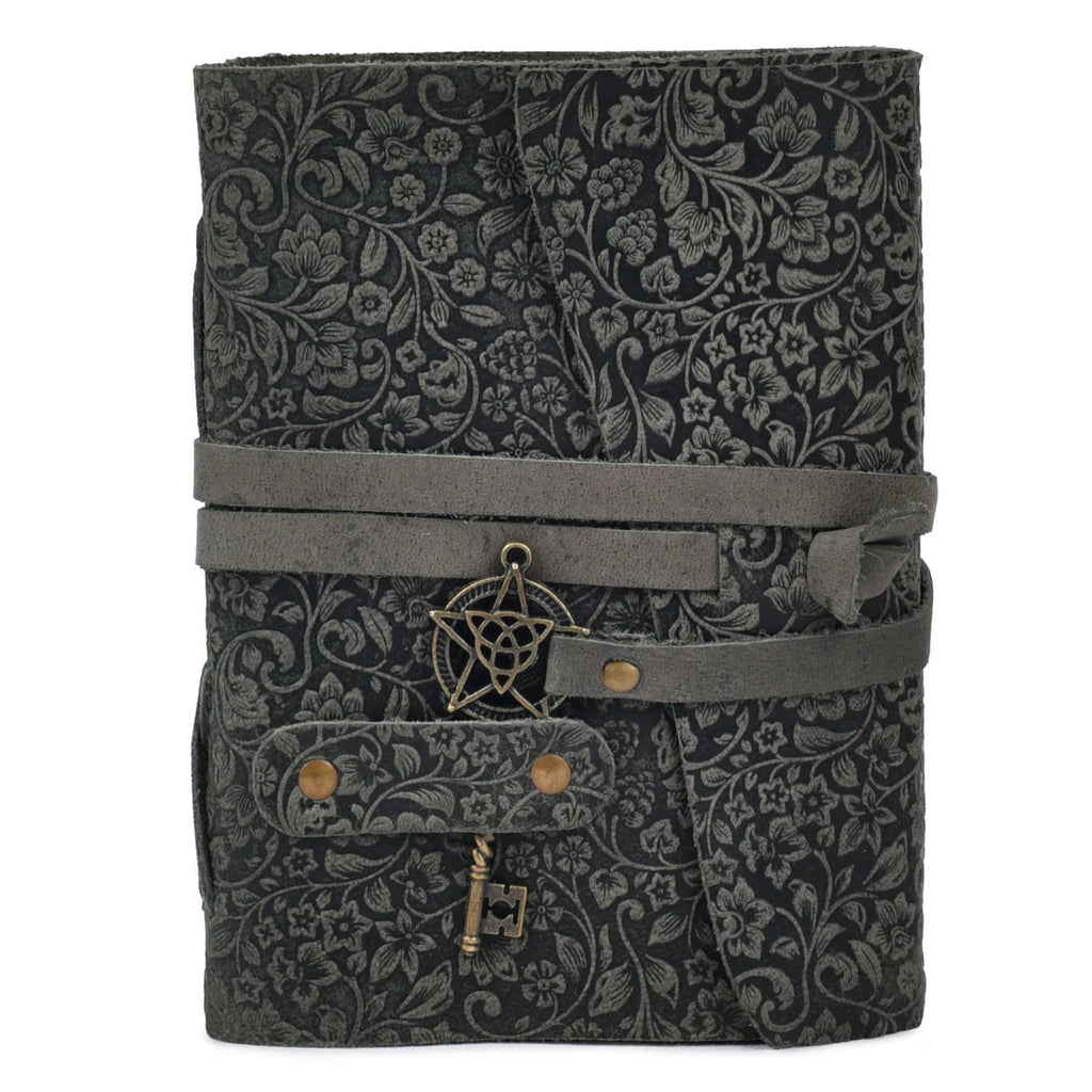 Vintage Floral Lock Leather Diary with Wrap Strap