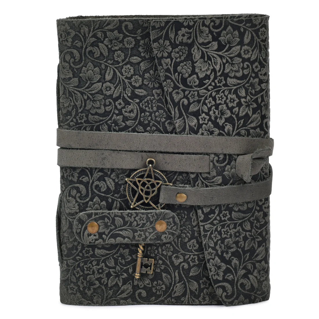 Vintage Floral Lock Leather Diary with Wrap Strap