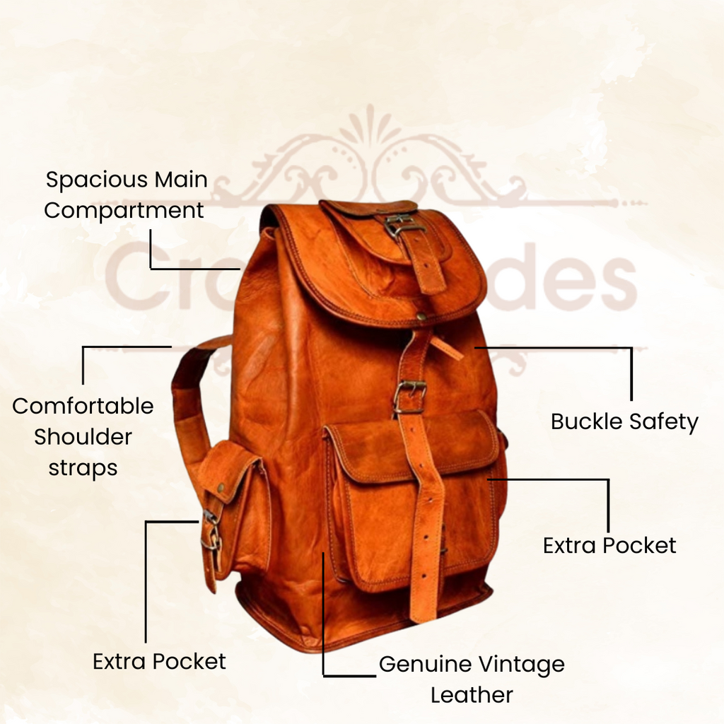CraftShades - 13*18 Inch Goat Leather Backpack bag For Girls And Boys | 100% Genuine Leather