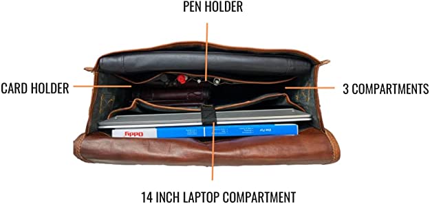 Craftshades – 15 Inch Double Pocket Handcrafted Vintage Messenger Goat Leather Bag For Men | 100% Genuine Leather