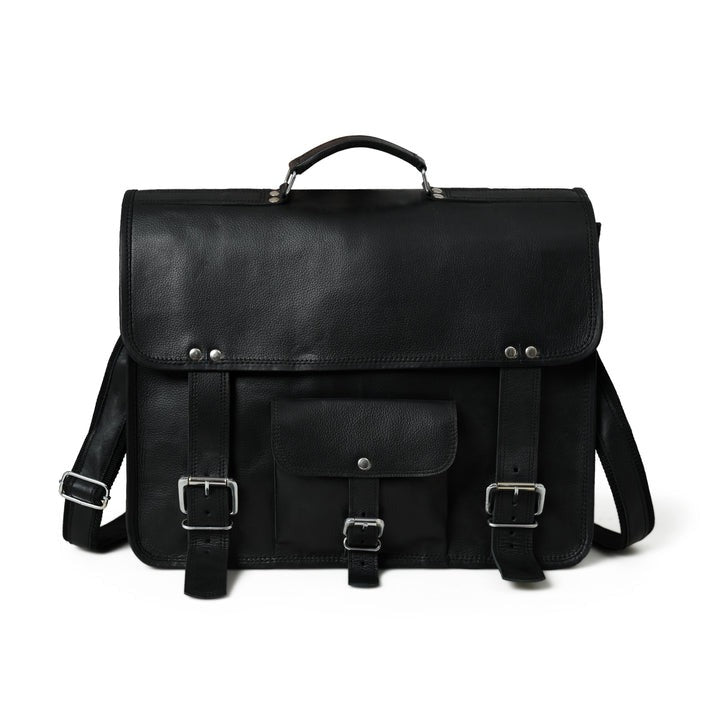 Craftshades – 11*15″ Single Pocket Handcrafted Messenger Goat Leather Bag - Black Color | 100% Genuine Leather