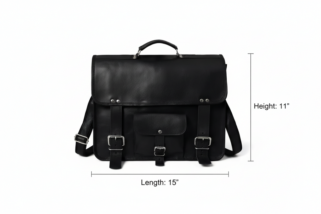 Craftshades Classic Black Goat Leather Messenger Bag