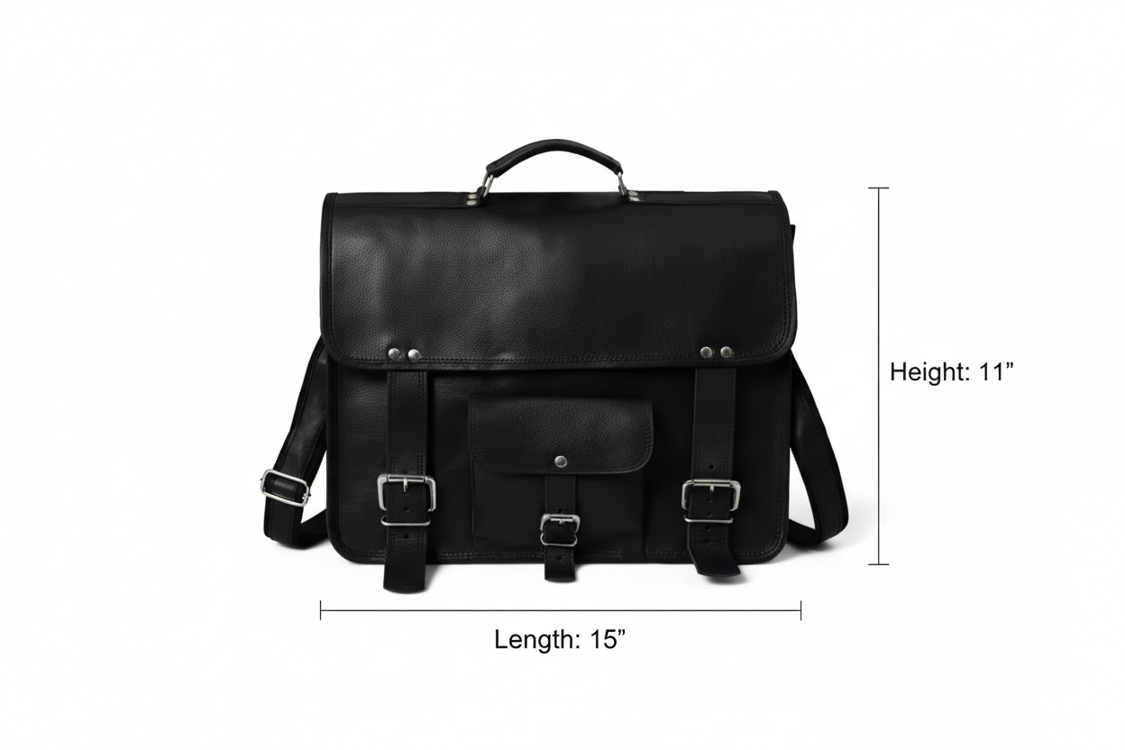 Craftshades Classic Black Goat Leather Messenger Bag