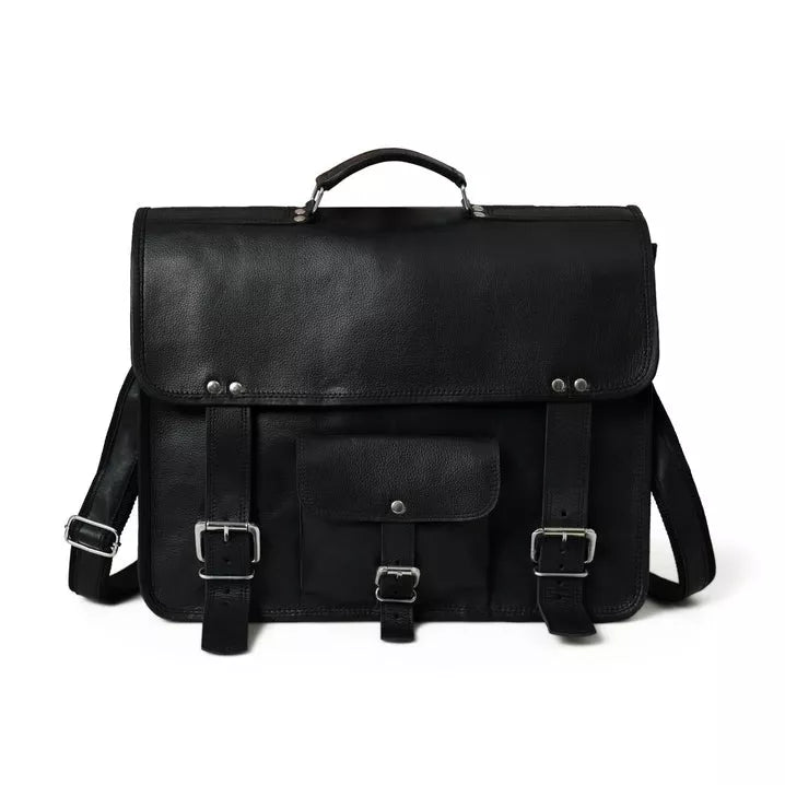 Craftshades Classic Black Goat Leather Messenger Bag