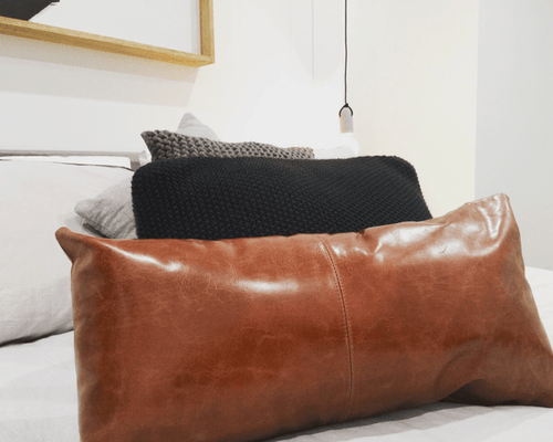 100% Goat Leather Pillow Cover - Sofa Cushion Case - Decorative Throw Covers for Living Room &amp; Bedroom - Light Brown Pack of 1