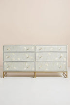 Bone Inlay Chest of 6 Drawers Flower Design Table in Grey Color