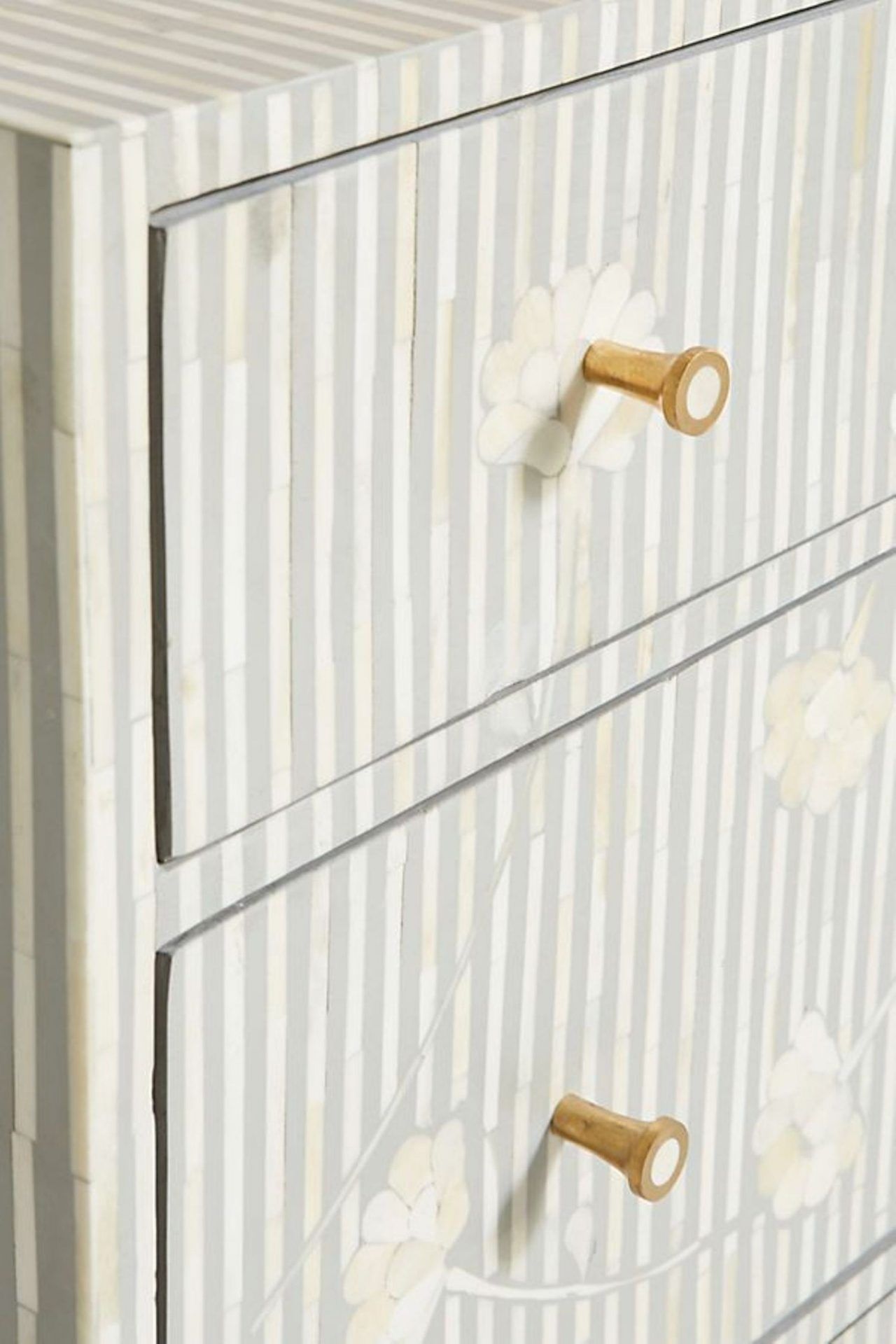 Bone Inlay Chest of 6 Drawers Flower Design Table in Grey Color