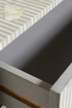 Bone Inlay Chest of 6 Drawers Flower Design Table in Grey Color