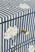 Bone Inlay Chest of 6 Drawers Flower Design Table in Indigo Blue Color
