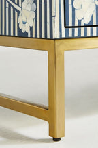 Bone Inlay Chest of 6 Drawers Flower Design Table in Indigo Blue Color