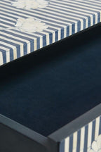 Bone Inlay Chest of 6 Drawers Flower Design Table in Indigo Blue Color